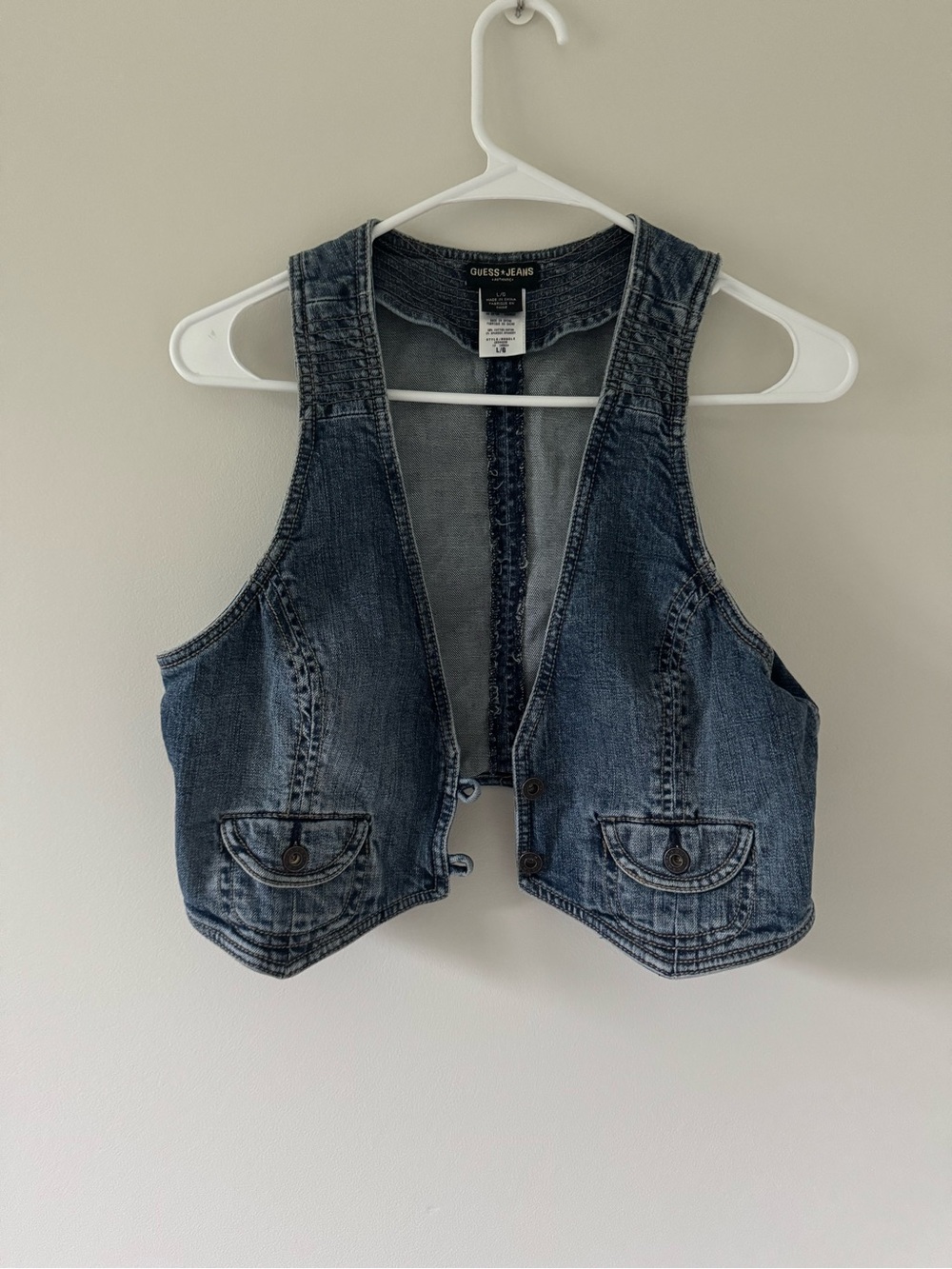 Guess Denim Cropped Vest - Dark Blue Wash